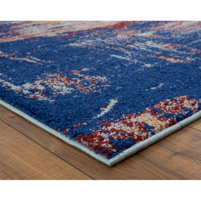 Wrought Studio Bellicent Performance Blue/Ivory Rug & Reviews Wayfair